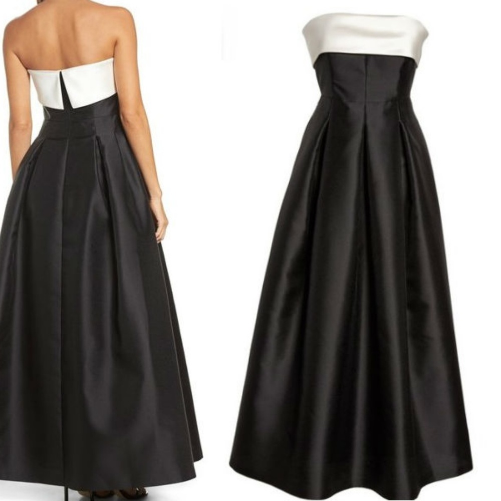 Eliza J Strapless Gown Black White